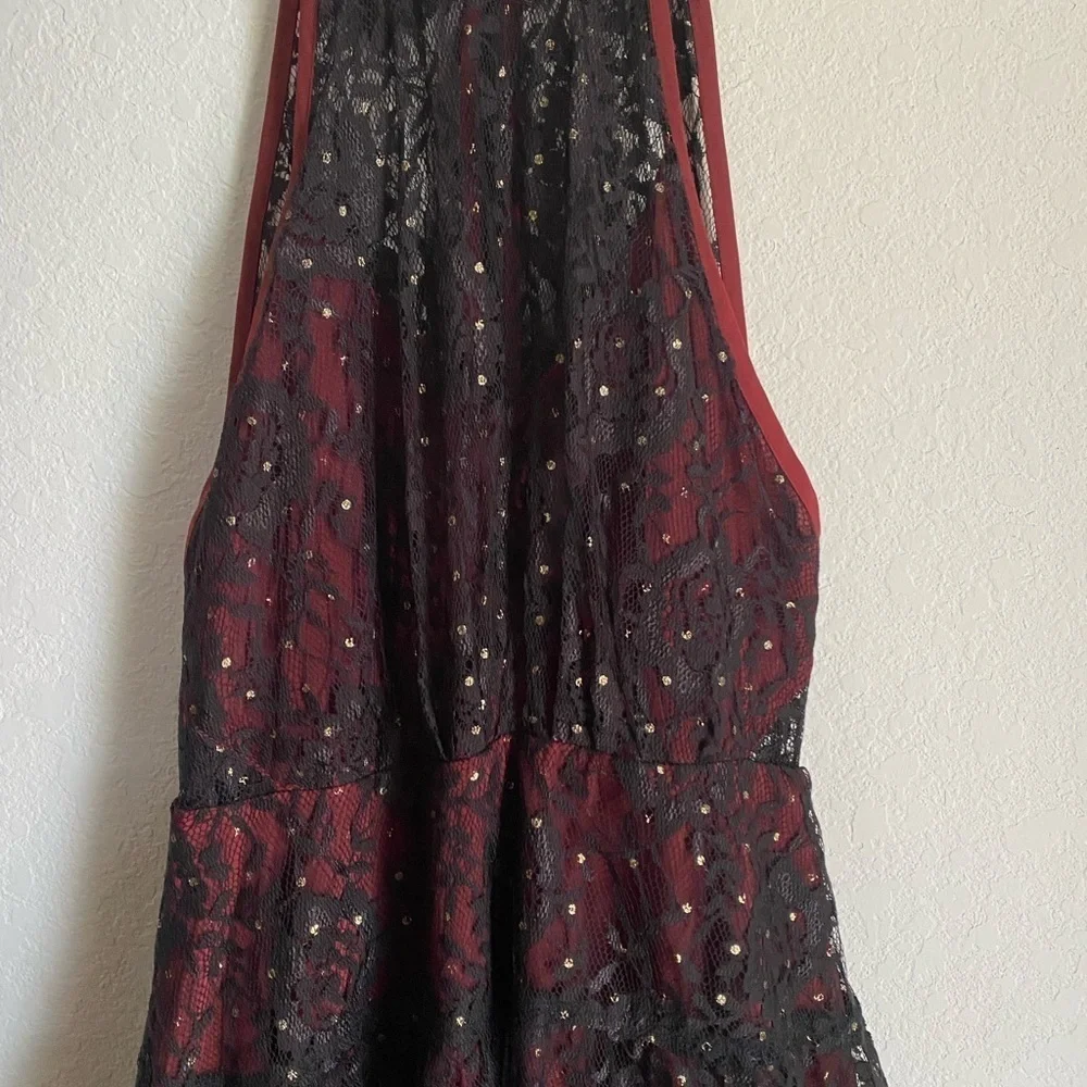 Free People Wish Upon A Star Black Burgundy Lace Halter Coquette Vampy Dress 2